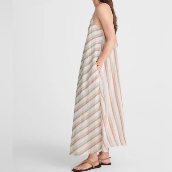 knee length dresses for ladies Madewell women's Daphne striped linen dress in mauve XS – Makenna's Threads main image 1